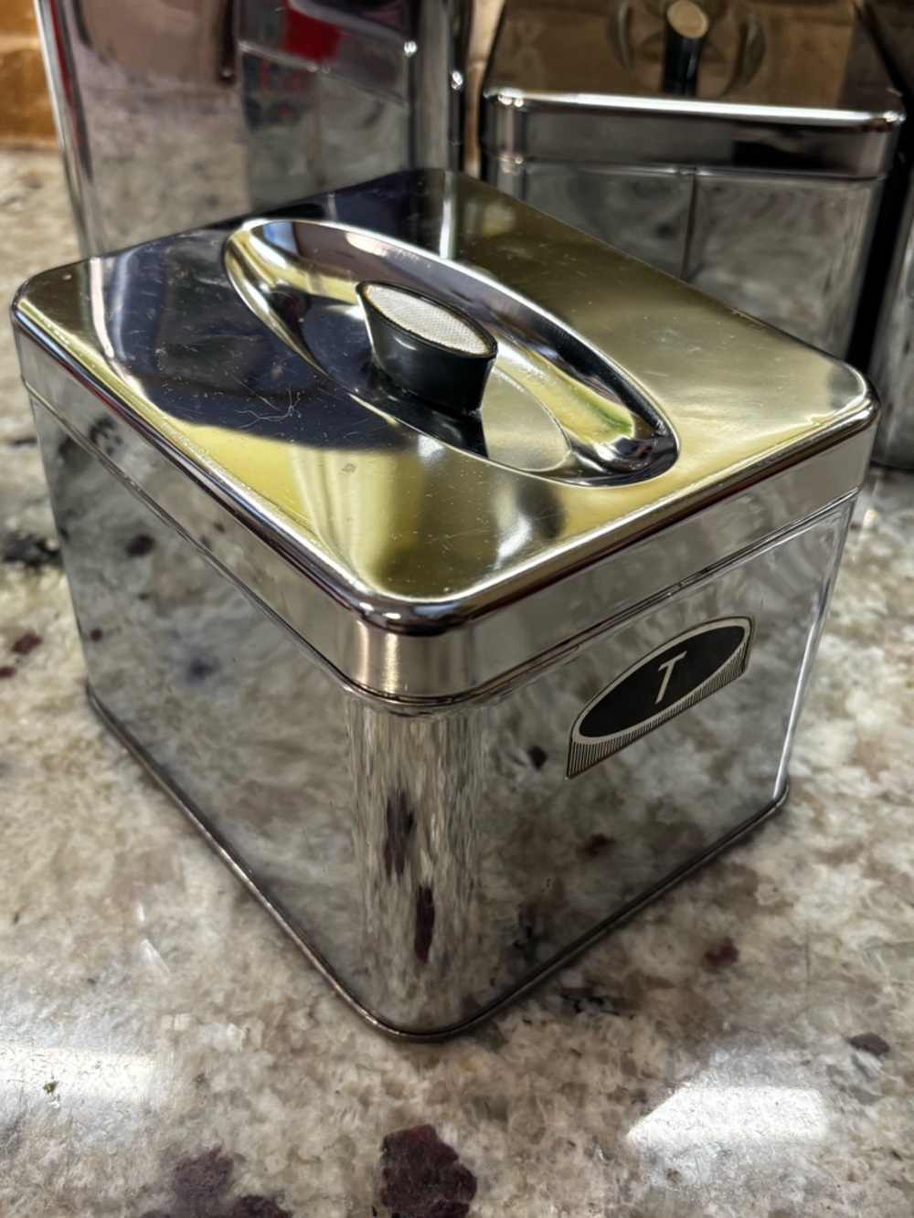 Duro set of 4 vintage chrome kitchen canisters: flour, sugar, coffee, tea - Picture 9 of 12